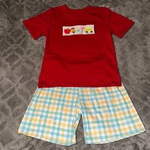 Honey bean faux smocked Back to School Set size 7 NIB